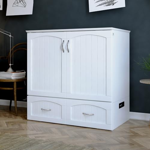 AFI Southampton Queen Murphy Bed Chest with Mattress, Storage, and Built-in Charger in Grey