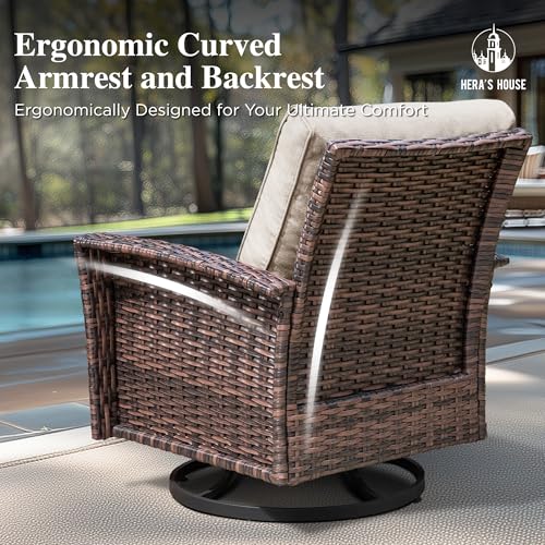 HERA'S HOUSE High Back Patio Furniture Set with Swivel Chairs, Outdoor Wicker Conversation Sets with 5.5" Comfy Cushions, 4 Piece Outside Sofa Sets