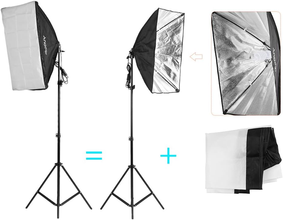 Andoer Photography Studio Softbox Lighting Kit Including 3pcs 45W Bi-Color 5500K Dimmable LED Lights 20 X 28inch Softbox 2m Light Stands Carry Bag