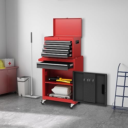 Goplus Rolling Tool Chest, 5-Drawer Tool Box Organizer w/Lockable Wheels & Sliding Drawers & Detachable Top & Adjustable Shelf