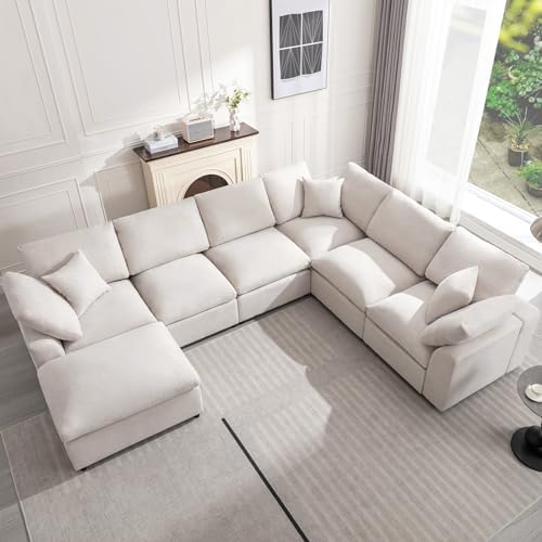 Cloud Couch Modular Sectional Sofa Modern Oversized Couches with Ottoman 7 Seater L-Shaped Sofas Comfy Couches for Living Room Spacious Space
