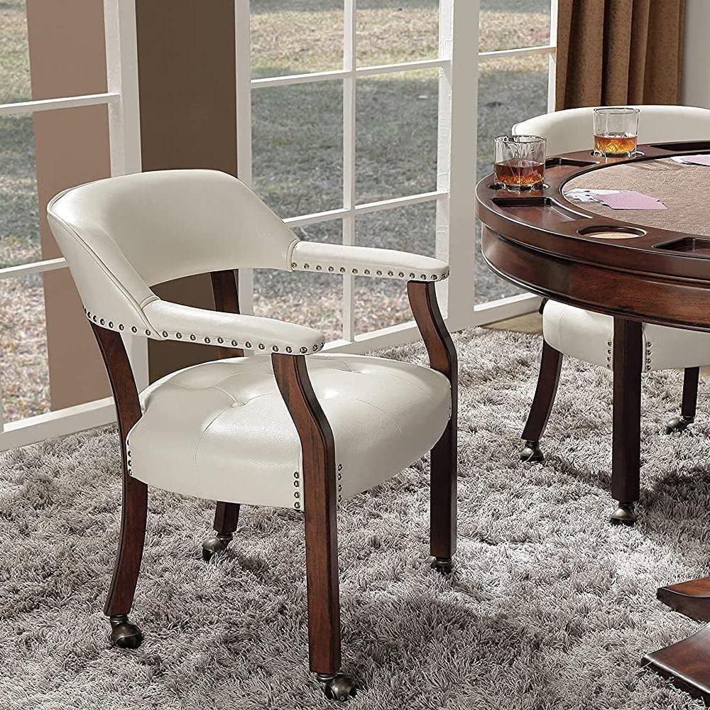 Dining Chairs With Casters And Arms, Rolling Dining Chairs With Wheels, Accent Game Chairs, Solid Wood Caption's Chairs Office Desk Chairs