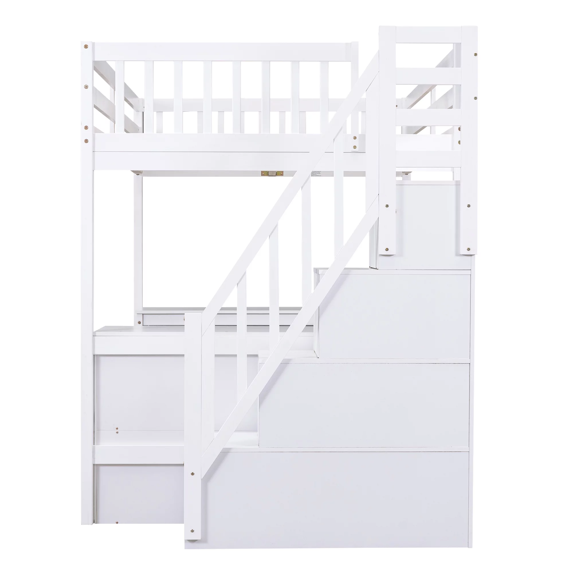 EUROCO Wood Full Size Loft Bed with Desk, Shelf and Storage Staircase for Kids Teens Adults, Built-in Desk with Bookscase for Working Station