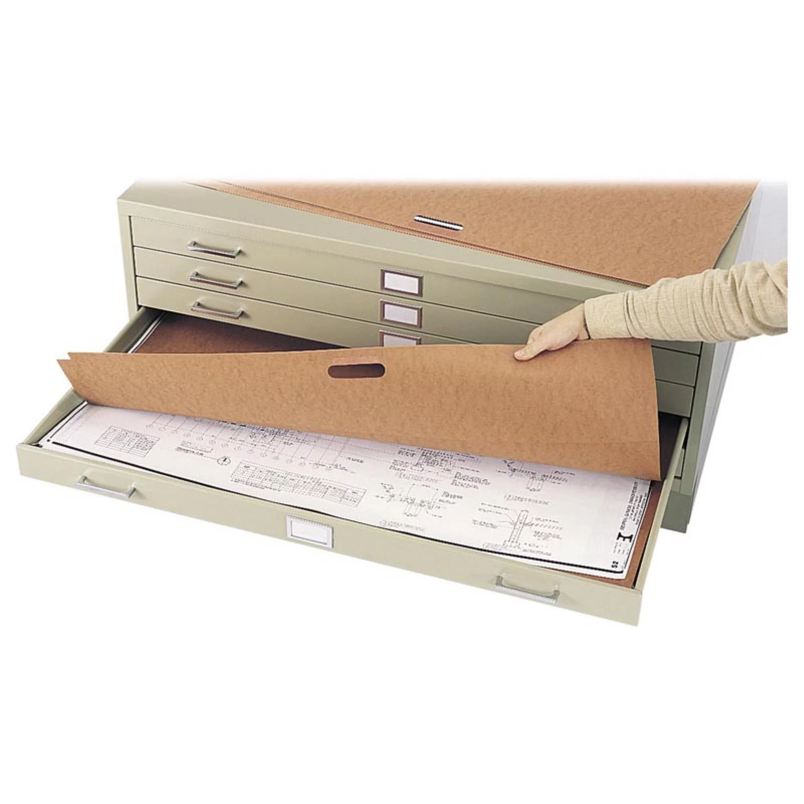Safco 5 Drawer Metal Flat Files Cabinet for 24" x 36" Documents in Tropic Sand