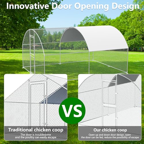 Large Metal Chicken Coop,Peak-roof Walk-in Poultry Chicken Hen cage