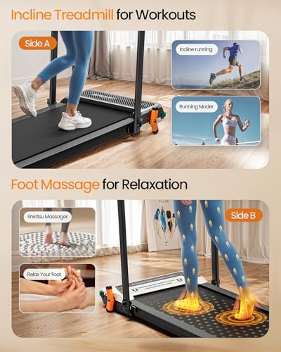 FUNRAY Versatile Walking Pad Treadmill with Incline - Dual-Sided Under Desk Treadmill with Foot Massage
