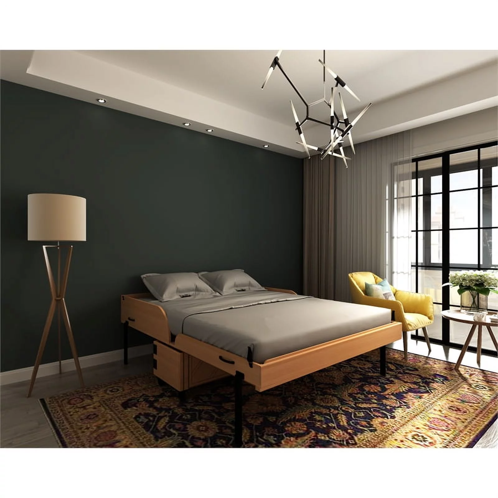 RoomAndLoft Ambrosia Queen Solid Wood Mobile Murphy Cabinet Bed in Natural