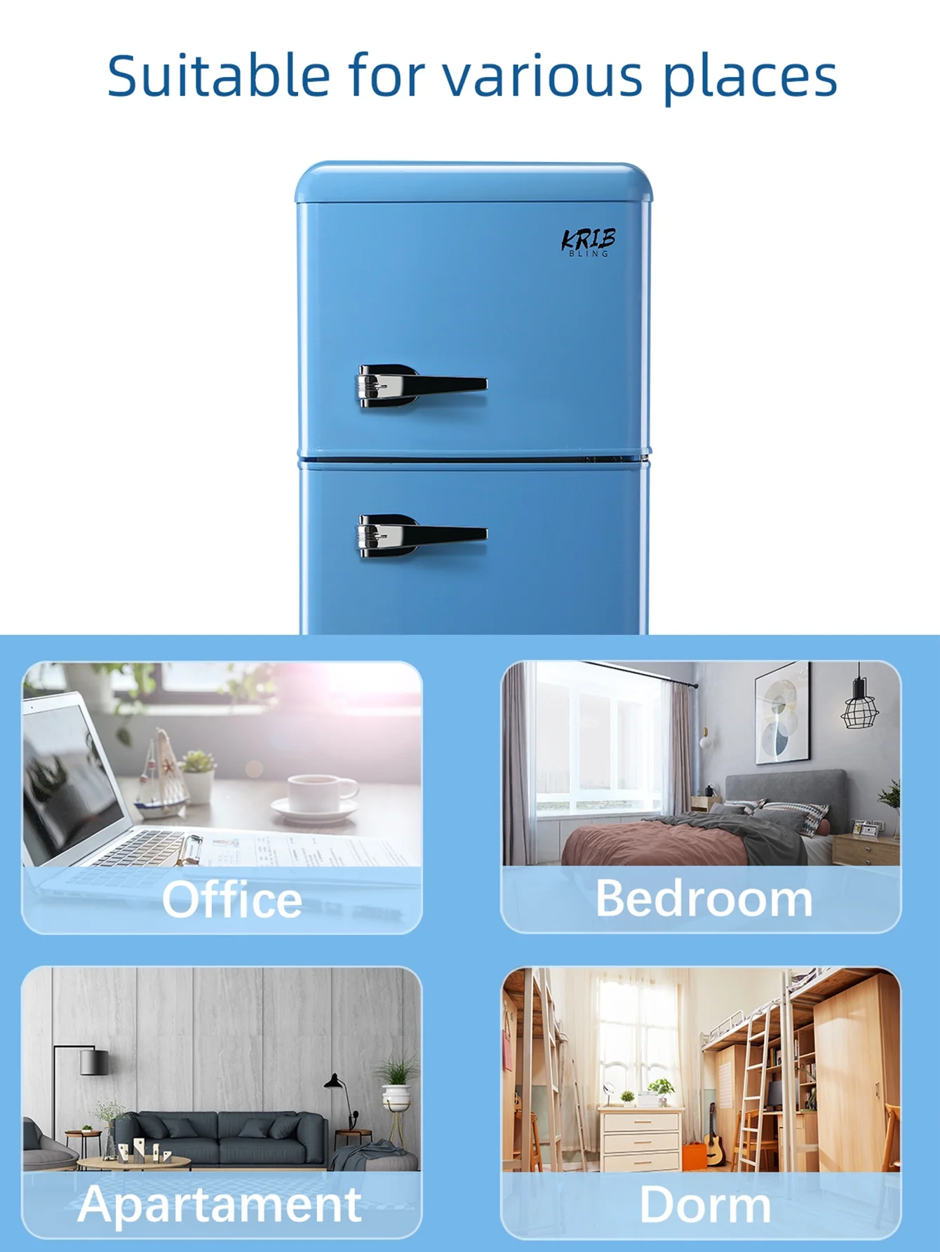 KRIB BLING 3.5 Cu.ft Mini Fridge with 7 Level Thermostat, Compact Refrigerator with Freezer on Top, Ideal for Dorm, Office, Black