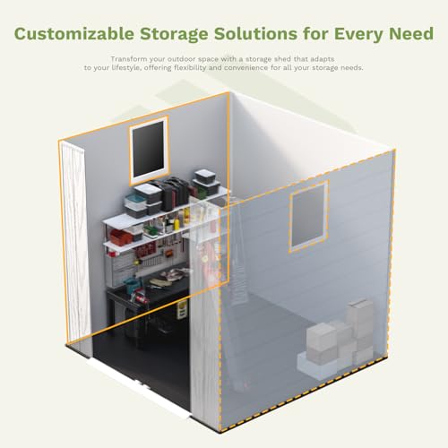 Patiowell 6 x 8 FT Plastic Outdoor Storage Shed with Floor, Resin Outside Tool Shed with Two Windows and Lockable Easy to Install, Door for Garden