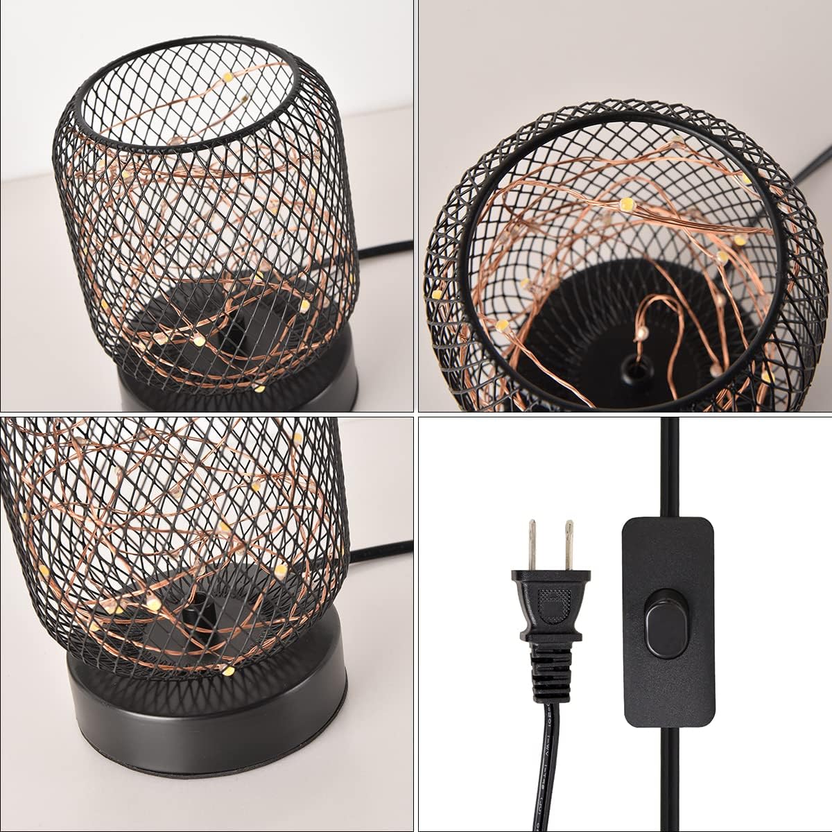 WGJEKI Cage Desk Lamp Starry Sky Led Lights String Iron Mesh Retro Lamp Used in Bedroom Living Room Kid's Room Birthday Party Wedding AC with Black