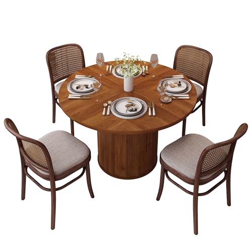 47 inch Round Dining Table for 4, Kitchen Table Dinner Table with 2-Layer Storage Shelf and Wood Slide Door for Home Dining Room Living Room (Walnut)