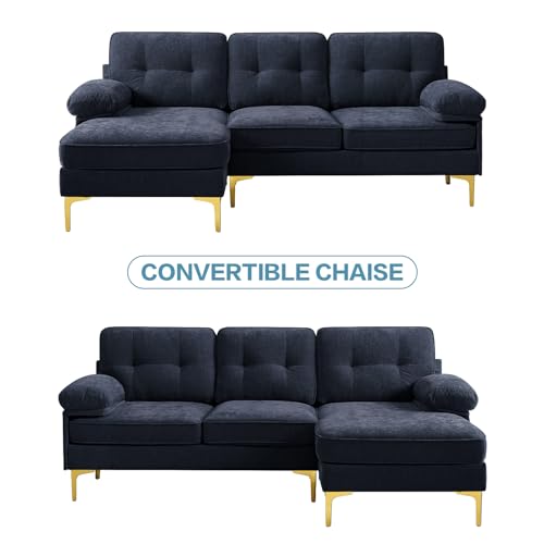 EASELAND 82" L-Shape Sofa with Reversible Chaise Lounge, Convertible Sectional Sofa Couch, Chenille Modern Sofa Couch for Living Room