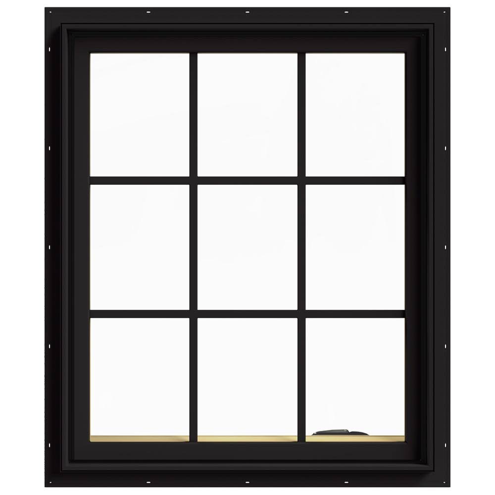 JELD-WEN 30 in. x 36 in. W-2500 Series Black Painted Clad Wood Right-Handed Casement Window with Colonial Grids/Grilles