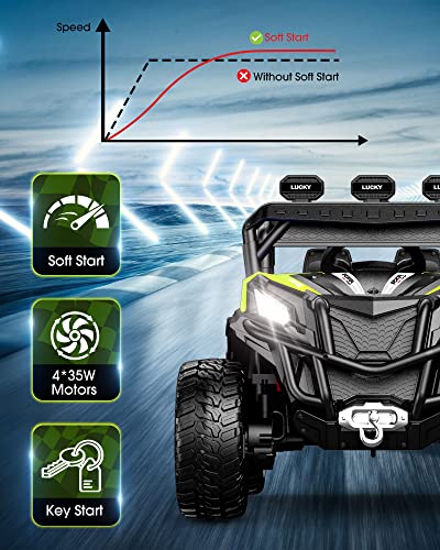 ANPABO 24V 4X4 Ride on Car Truck w/Remote Control, 4WD/2WD Switchable Kids UTV, 19" Spacious Seat, 4 Shock Absorbers, Soft Start, Music Player