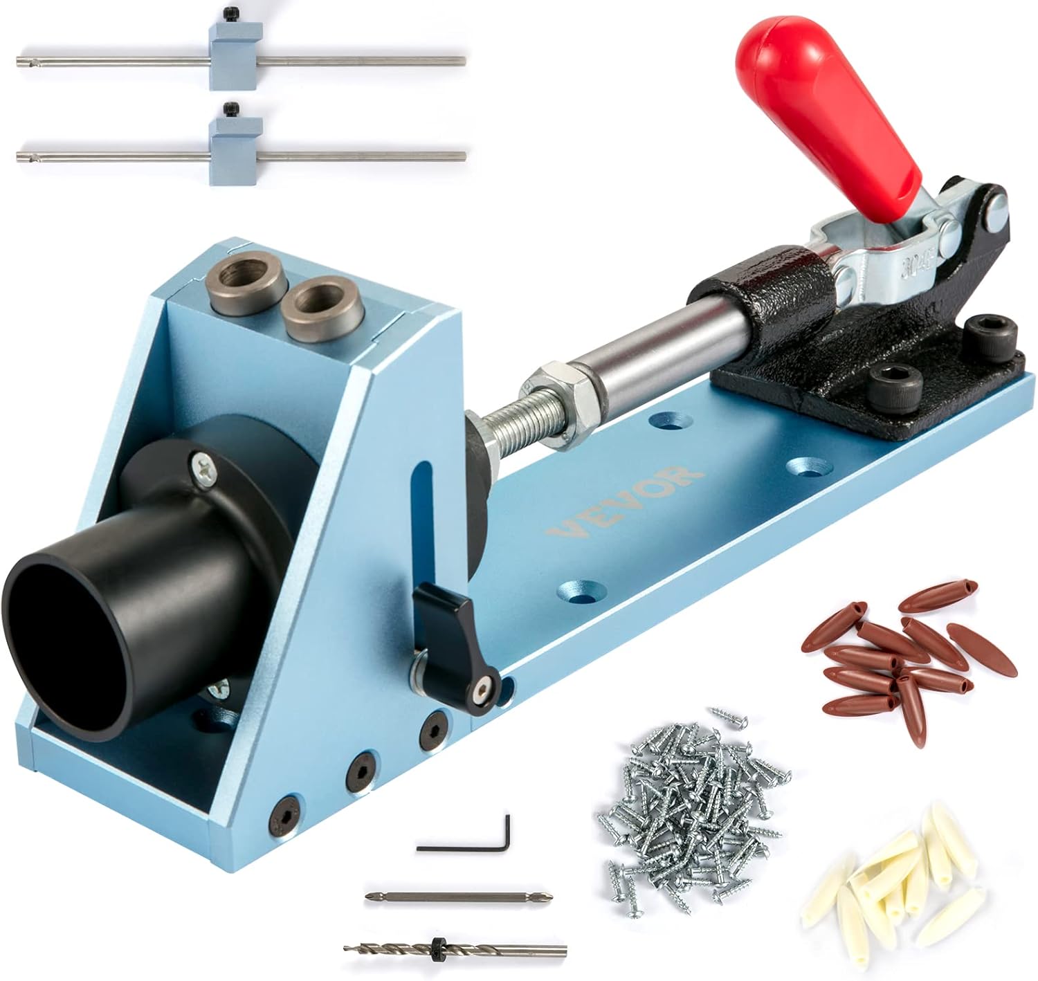 VEVOR Pocket Hole Jig Kit, Adjustable & Easy to Use Joinery Woodworking System, Aluminum Punch Locator
