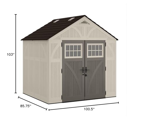 Suncast 8' x 7' Heavy-Duty Resin Tremont Storage Shed with Reinforced Floor, Skylights for Natural Light, Lockable Double Doors, Cream
