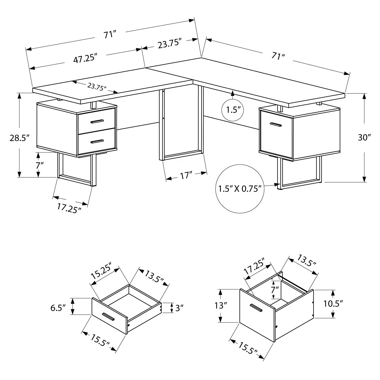 Monarch Specialties Computer Desk, Home Office, Corner, 70"L, L Shape, Work, Laptop, Brown Laminate