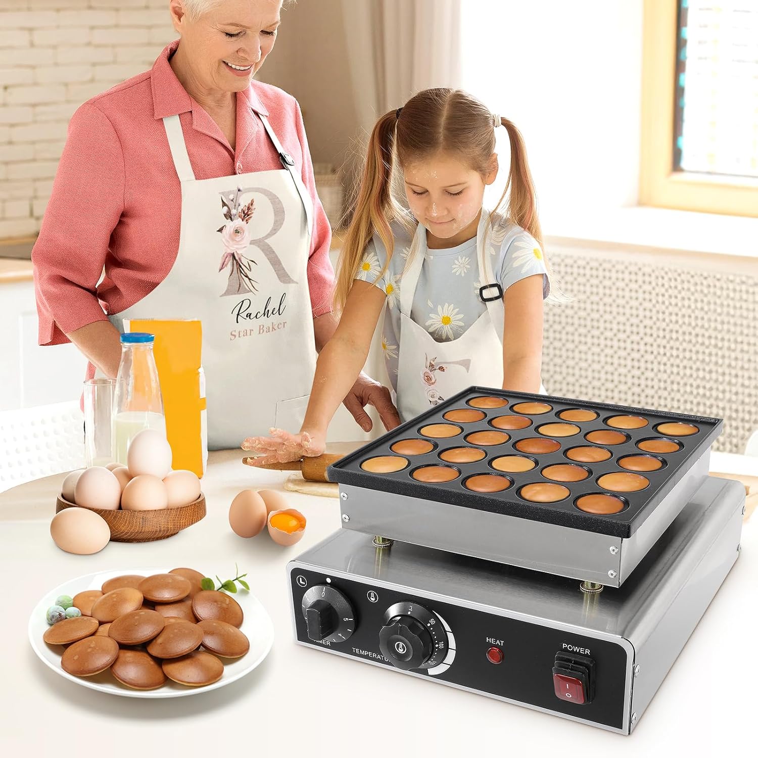 Dyna-Living Mini Dutch Pancake Maker 25PCS Commercial Mini Pancake Maker Non-stick Dorayaki Maker Electric Dutch Pancake Baker 950W Mini Pancake