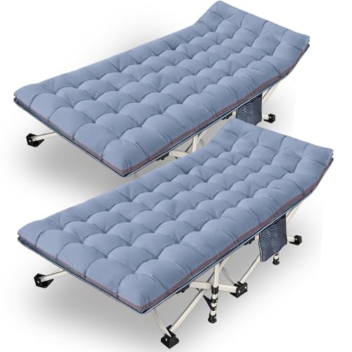 2 Pack Camping Cot with Mattress Comfortable Cot Bed Folding Cot Heavy Duty Cots for Sleeping with Carry Bag for Adults Kids Guest Bed Outdoor Indoor