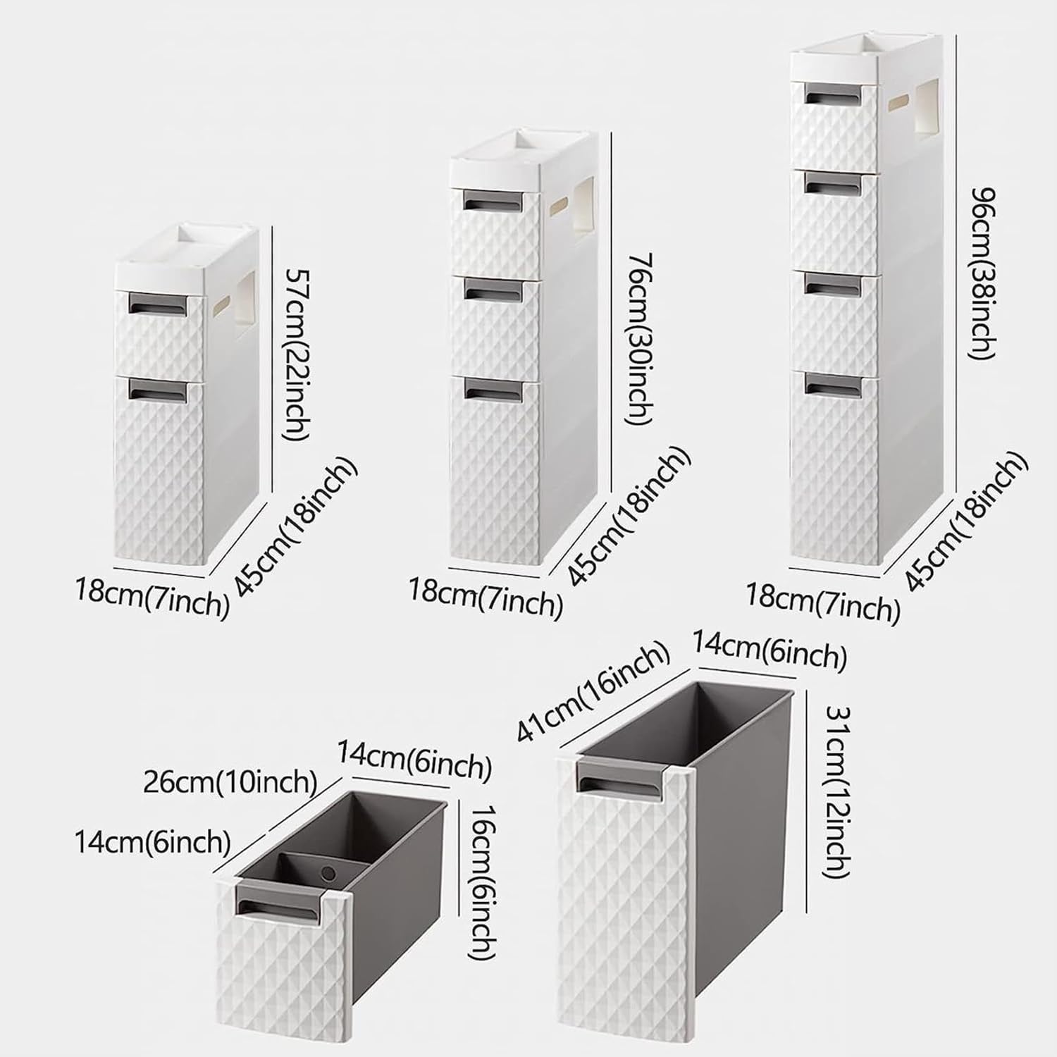 Small Bathroom Storage Cabinet with Moveable Drawers Slim Storage Tower with Wheels Drawer Cart Storage Tower Furniture Narrow Storage Drawer Cart