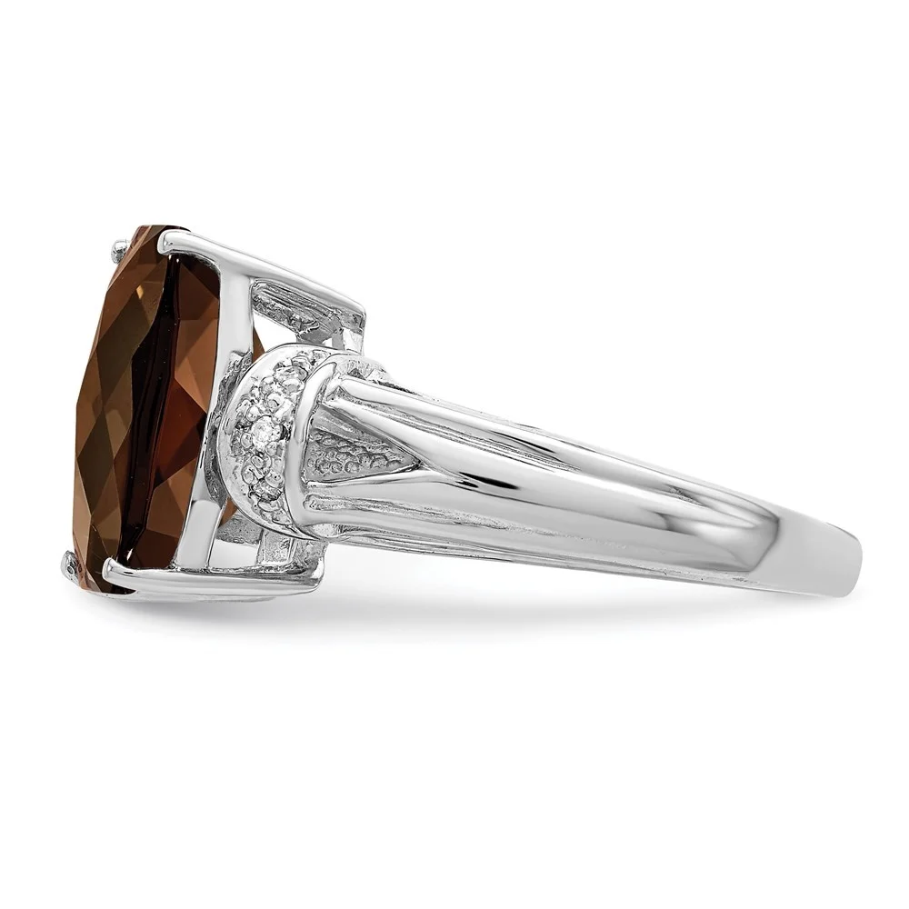 Auriga 925 Sterling Silver Smoky Quartz and Diamond Solitaire Engagement Ring Size 7 for Women