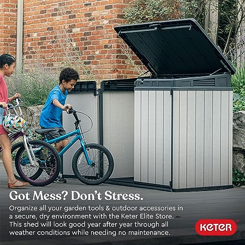 Keter Outdoor Storage Box & Shed for House, Patio & Yard, Elite Store, 4.6 x 2.7 Ft, Gray - Portable Utility Deck and Cabinet for Tools, Equipment