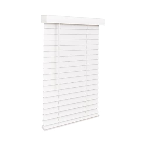 LOTUS & WINDOWARE Cordless Faux Wood Blinds, 70" Wide x 72" Long, Smooth, Snow White, 2 Inch Horizontal blinds – for Living Room, Bedroom