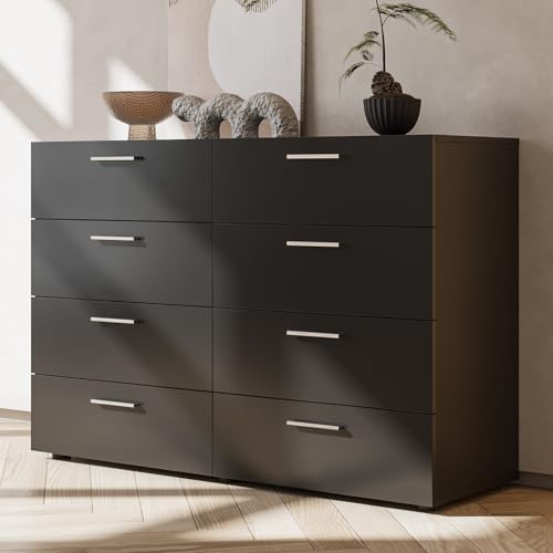 6 Drawer Dresser for Bedroom, Black Dresser Chest of Drawers, Wooden Bedroom Dresser TV Stand, Large Dresser Storage Chest with Deep Drawers