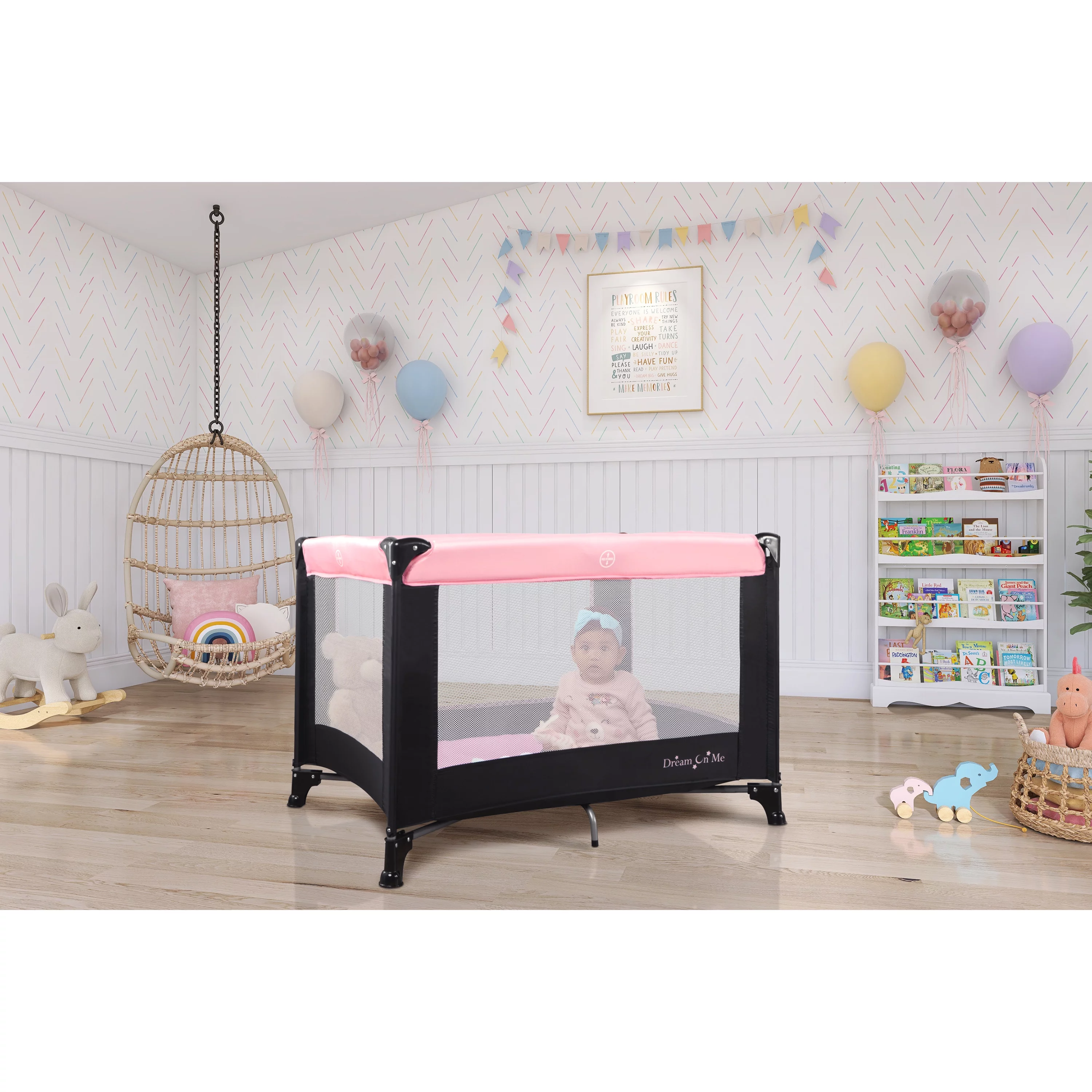 Dream On Me Nest Portable Play Yard with Carry Bag and Shoulder Strap, Pink