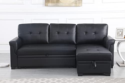 L-Shaped Pull Out Sleep Sofabed,Modern Reversible Sleeper Sectional Sofa Chenille Upholstered Button Tufted Decor with Storage Chaise