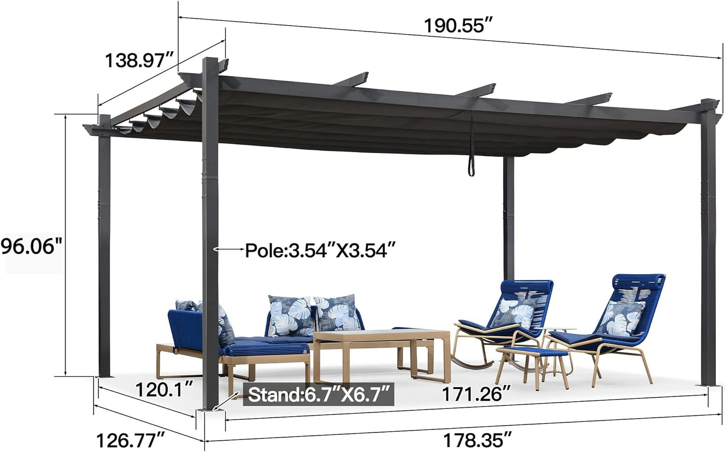 PURPLE LEAF Pergola 12' X 16’ Outdoor Retractable Pergola with Weather-Resistant Canopy Aluminum Garden Pergola Patio Grill Gazebo for Garden Yard