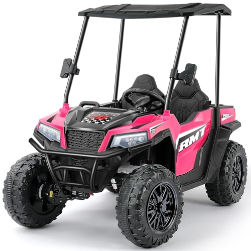 ELEMARA 24V Ride on Toy for Big Kid,Ride on Car 2 Seater w/Sun Shade,Dump Bed & Shovel,4.5MPH,4WD Electric Car for Kids,Battery Car w/Remote