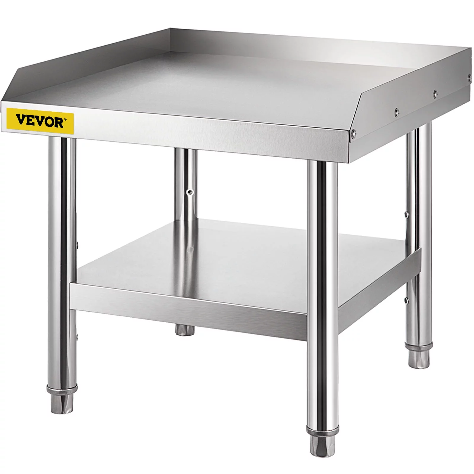 VEVOR Stainless Steel Table, 24 x 24 Inch, Heavy Duty Prep & Work Metal Workbench with Adjustable Storage Under Shelf and Table Feet