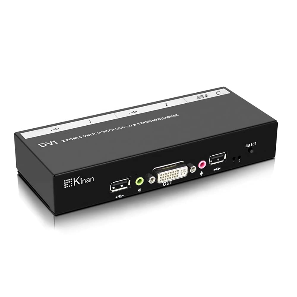 2 Port DVI KVM Switch with Cables,USB2.0 DVI KVM Switches for 2 Computers Share 1 Keyboard,Mouse,Monitor,Printer,USB Powered,1920 x 1200@60Hz