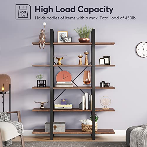 Tribesigns 5-Tier Bookshelf, Vintage Industrial Style Bookcase 72 H x 12 W x 47L Inches, Black