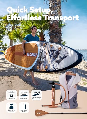 SLOOSH Inflatable Stand Up Paddle Board, 10'6" Inflatable Paddle Boards with Premium Accessories, Non-Slip EVA Deck, Ultra-Light Carry Bag Pump
