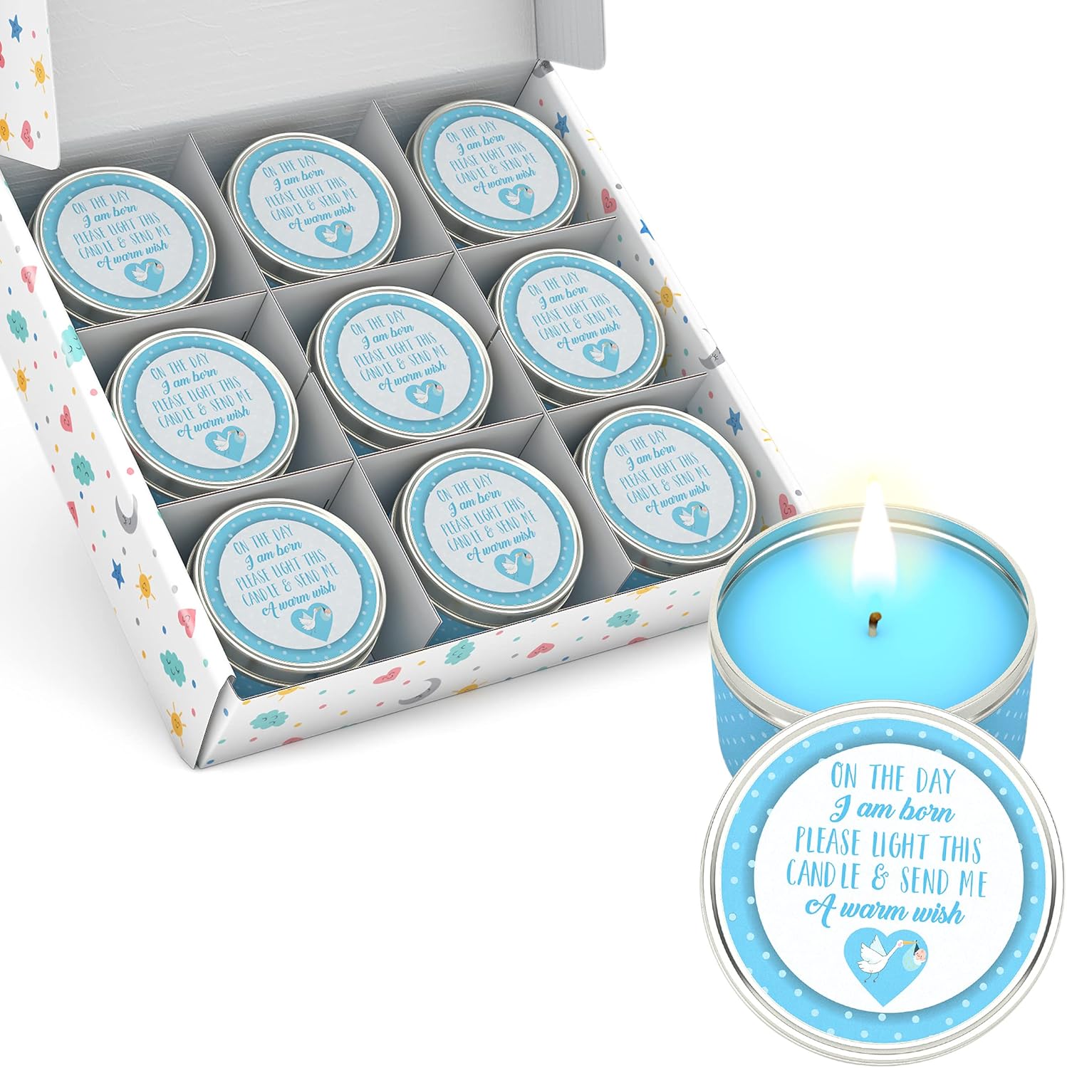 Totally Unique Baby Shower Party Favors Candles for Boys (9 Pack) | Baby Shower Favors for Guests Boy | Baby Shower Favors for Boys | Blue Baby
