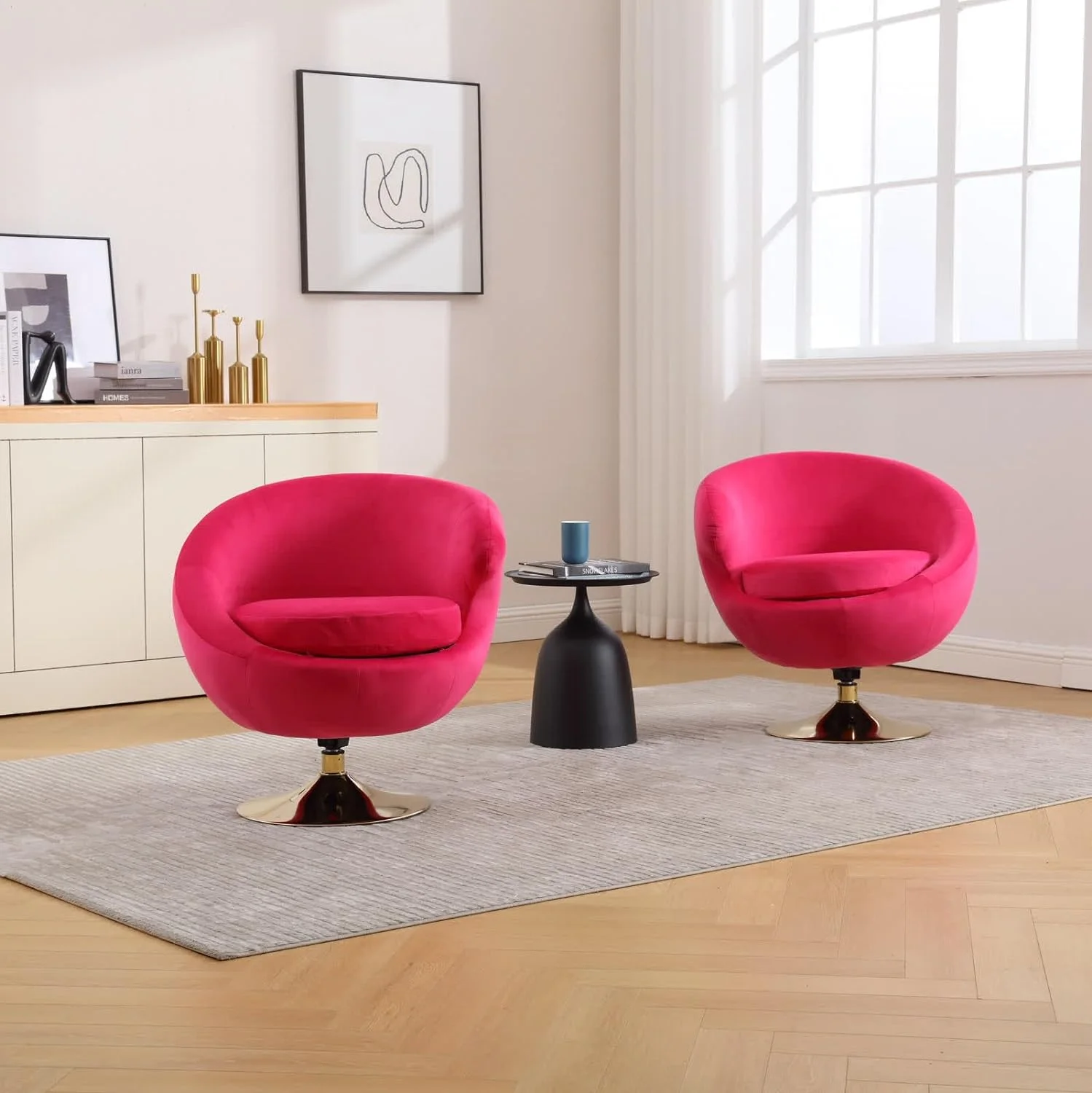 Modern Swivel Barrel Chair, Green Velvet Round Accent Chair, 360 Swivel Cuddle Vanity Chair, Upholstered Arm Chair for Living Room, Bedroom, Hotel