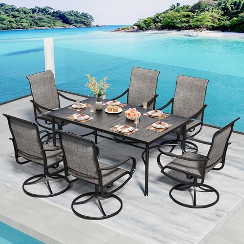 PHI VILLA 5 PCS Outdoor Patio Dining Set with Swivel Dining Chairs (Blue) and 37"x 37" Metal Steel Dining Table(1.57" Umbrella Hole)