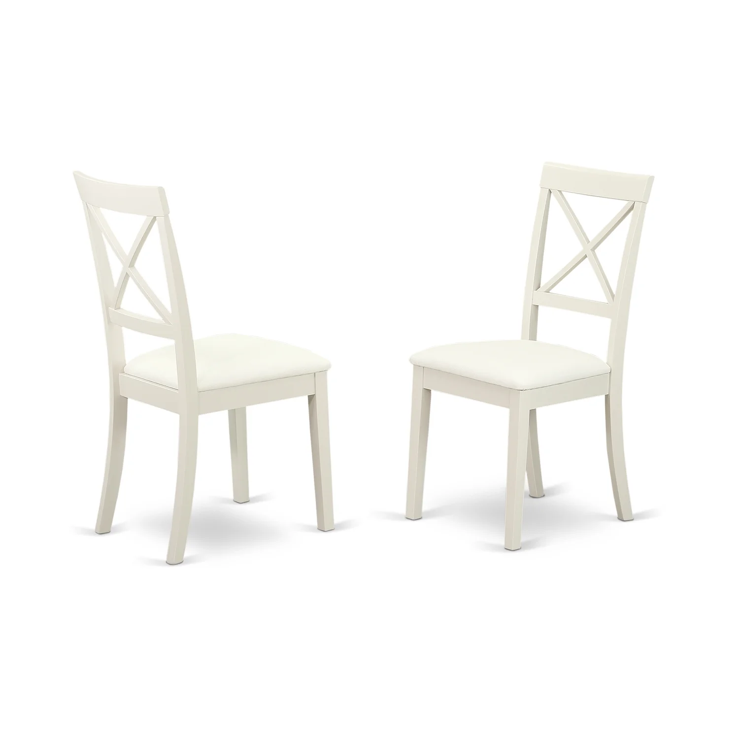East West Furniture Antique 3 Piece Wood Faux Leather Dining Set in Linen White