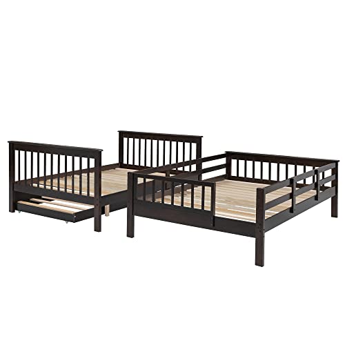 Harper & Bright Designs Twin Over Twin Bunk Bed with Stairs and Trundle, Solid Wood Stairway Bunk Bed Frame with Storage