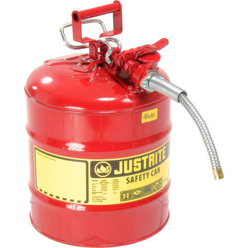 Justrite 5 Gallon Red Safety Can Type II AccuFlow 5/8x22 Hose 7250120