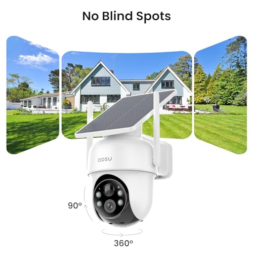 AOSU Security Cameras Outdoor Wireless, 4 Cam-Kit, No Subscription, Solar-Powered, Home Security Cameras System with 360° Pan & Tilt, Auto Tracking
