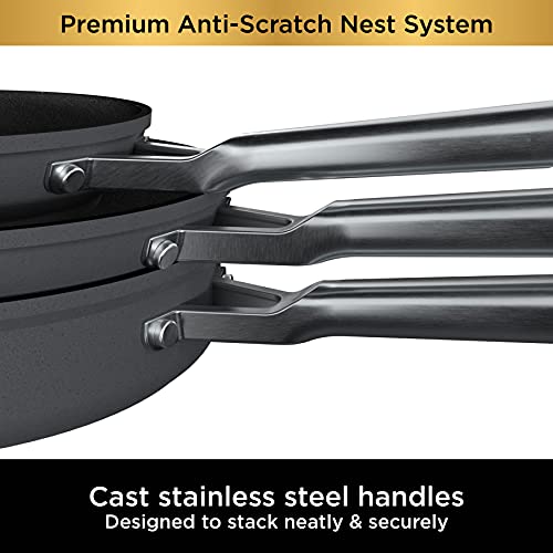 Ninja NeverStick Premium 10 Piece Pots & Frying Pans Set, with Glass Lids, Nesting, Hard Anodized, Kitchen Cookware Sets Nonstick
