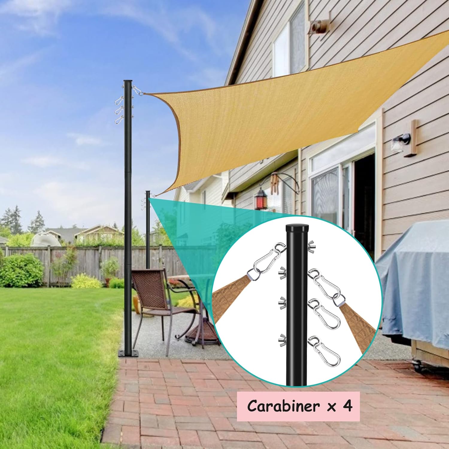 Slsy Outdoor String Light Pole Stand 8/10 FT, Awning Canopy Support Pole for Concrete Deck