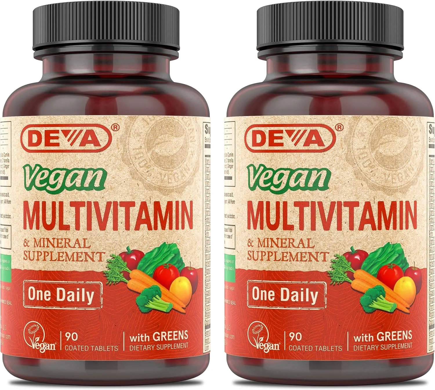 DEVA Vegan Multivitamin & Mineral Supplement - Vegan Formula with Green Whole Foods, Veggies, and Herbs - High Potency
