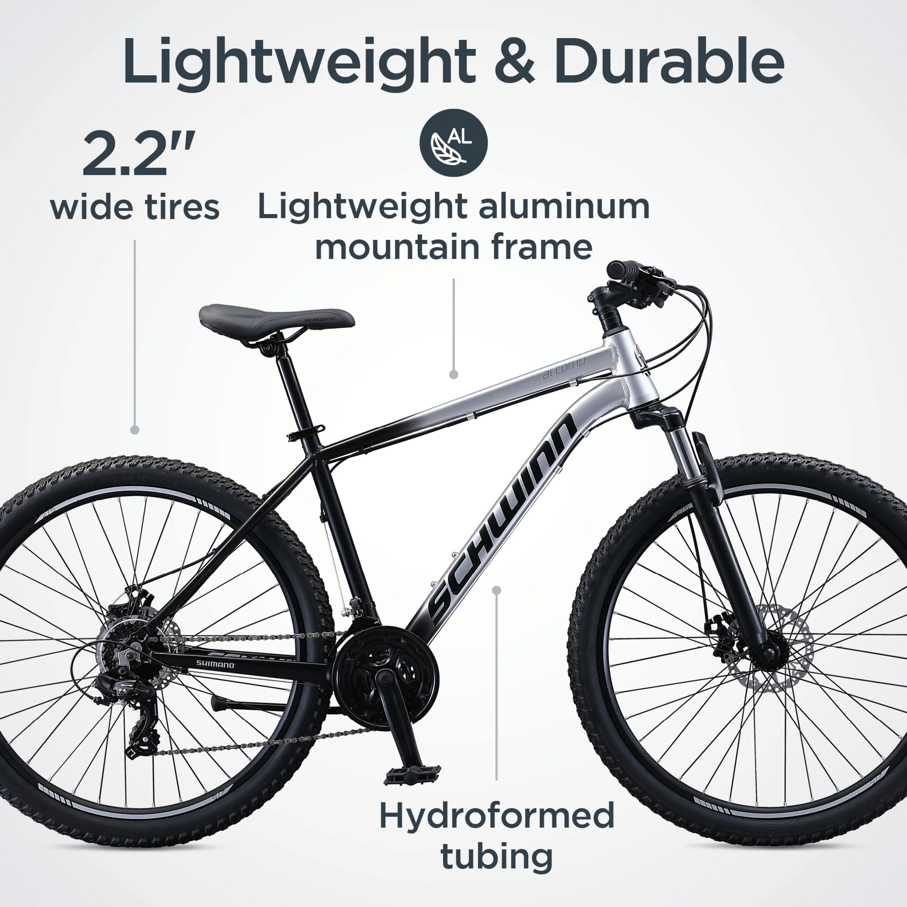 Schwinn AL Comp 27.5 inch Men's Mountain Bike, 21 Speed Adult Bicycle, Grey