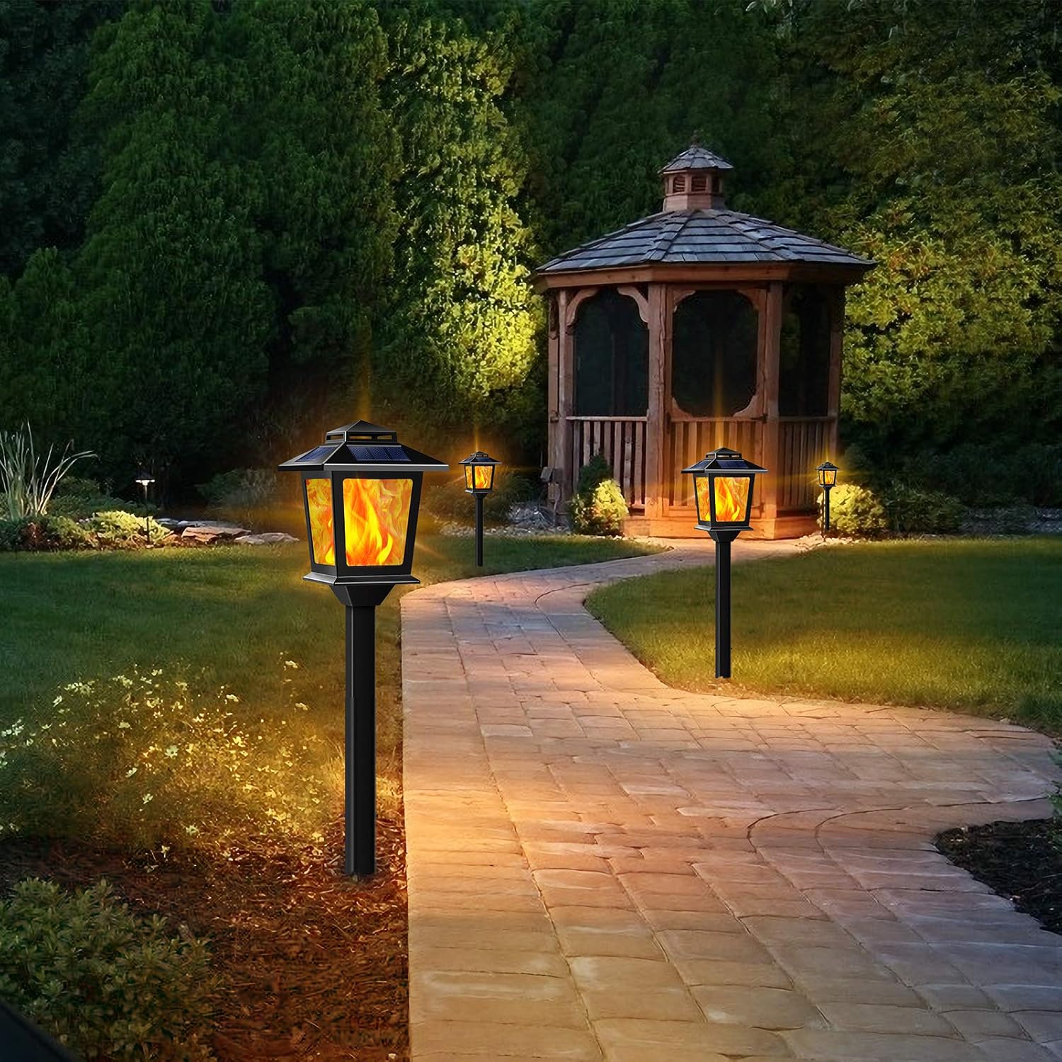 TomCare Solar Outdoor Lights Anti-Rust Metal Flickering Flame Solar Torches Lights Decorative Outdoor Lighting Solar Powered Waterproof Solar Pathway