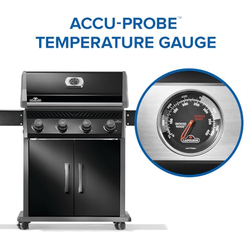 Napoleon Rogue 525 Propane Gas Grill, Black, Stainless Steel Grids, Durable 4-Burner Grill
