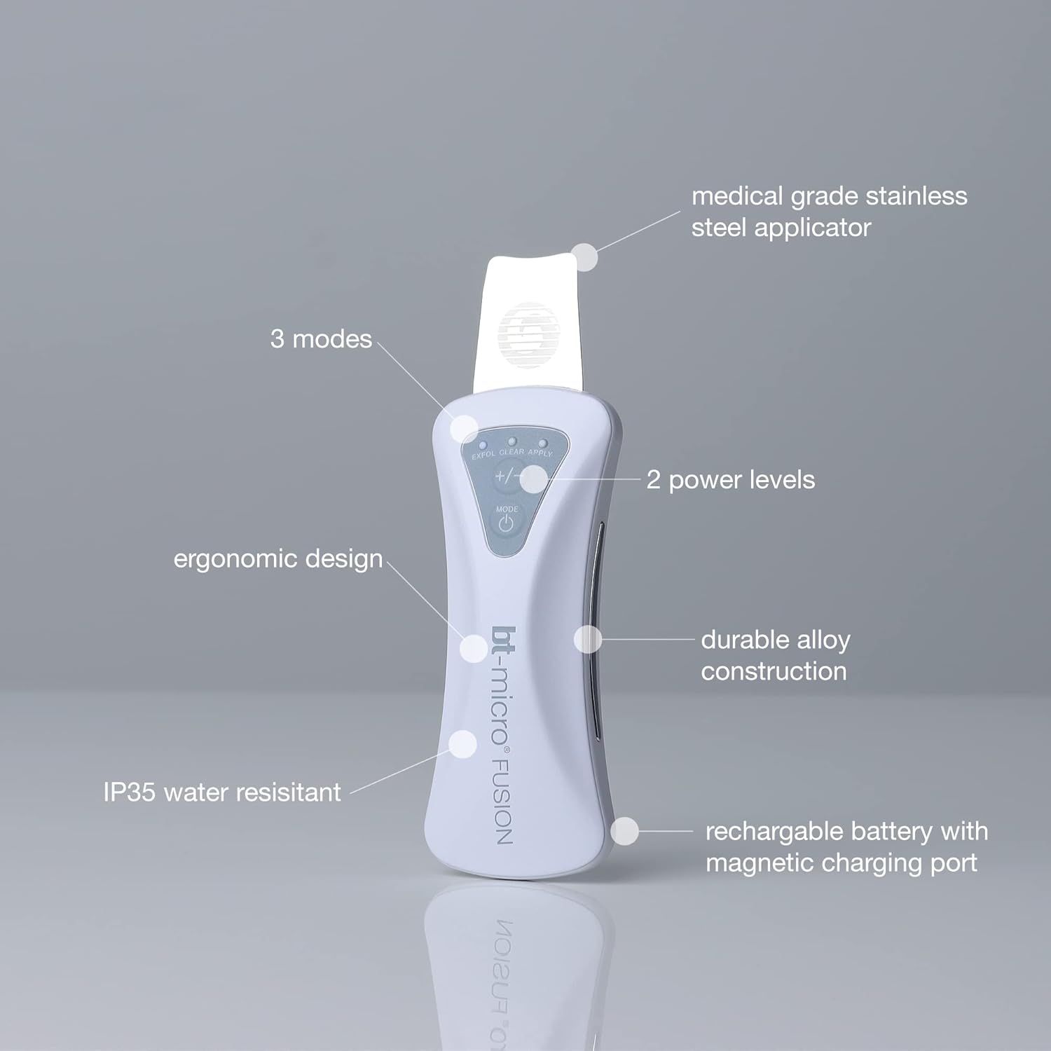 Bio-Therapeutic bt-micro fusion Ultrasonic Skin Perfecting Tool 30,000 Hz Oscillation Power, Medical Grade Stainless Steel Applicator